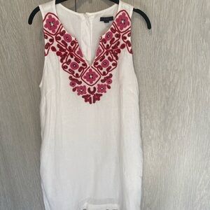 J. Crew White Dress with Pink and Red Embroidery